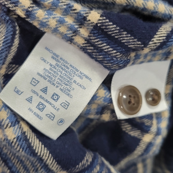 Lands' End Navy and Cream Plaid Shirt - Picture 4 of 5